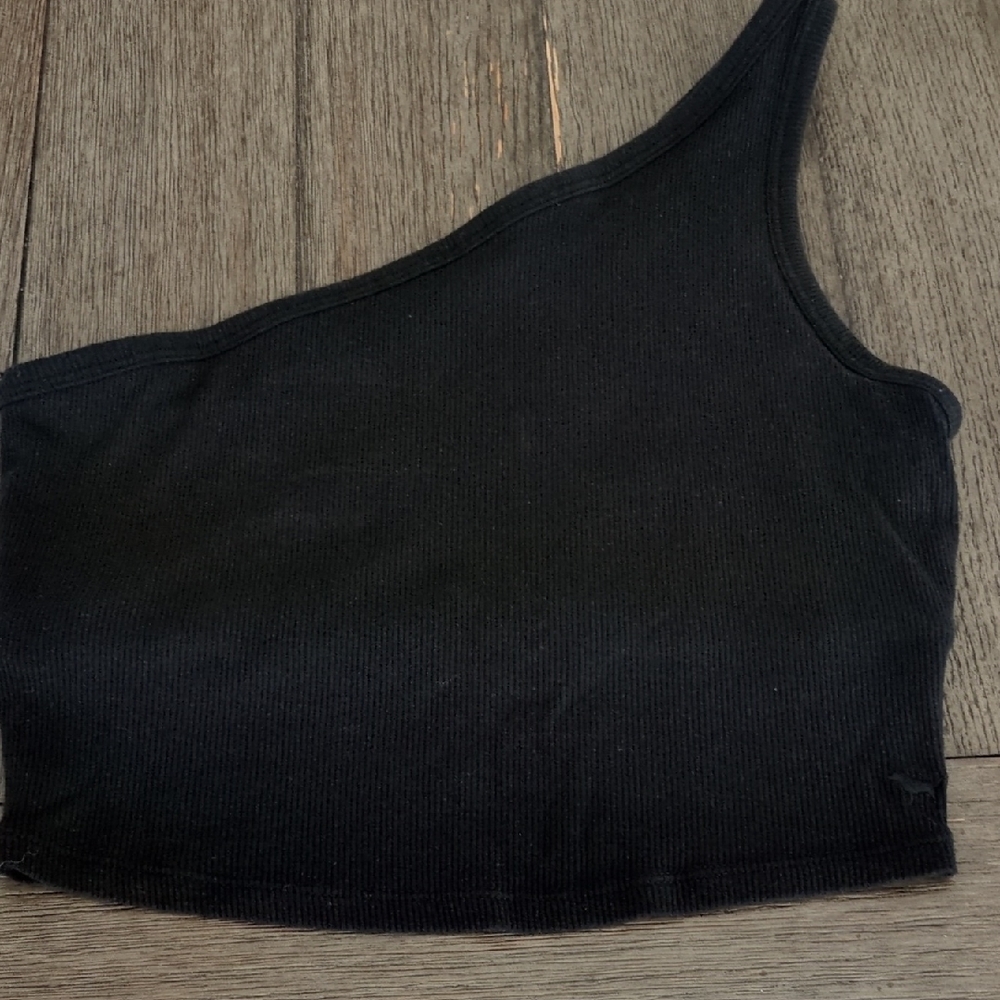 PINK Victoria's Secret Black One-Shoulder Tank Top